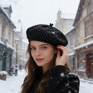 Béret Chic et Élégant à Pois pour Femme – Collection Printemps/Automne Décontractée – Chapeau <span class=keywords><strong>Citrouille</strong></span> Octogonal d'Inspiration Rétro Artistique pour la Plage - Product Image 1