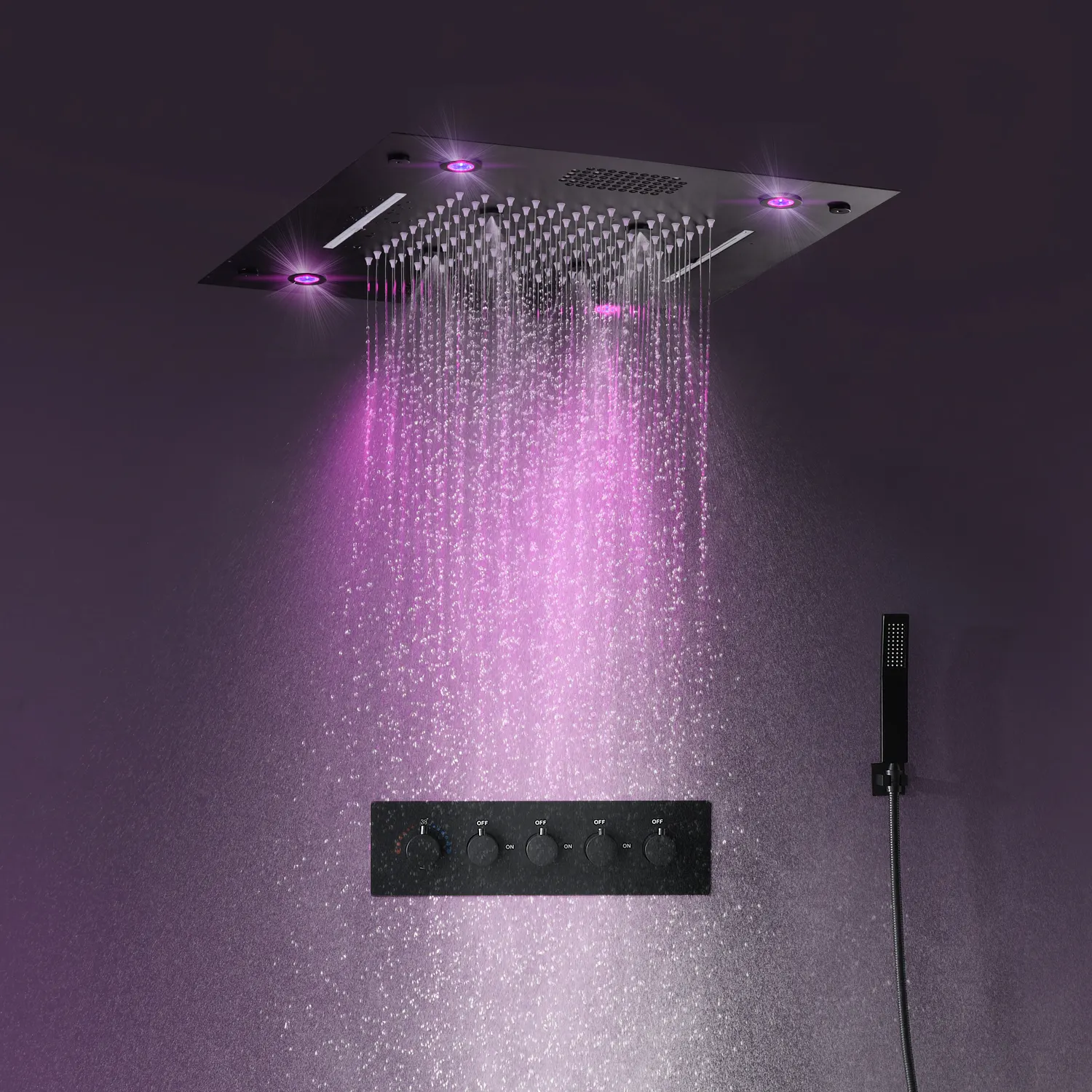 Knop Thermostatische Hoofdgedeelte 16 Inch Rvs Plafond Led Douchekop Regen En Misty Badkamer Douche Kraan Set