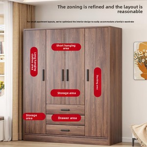 Wardrobe Modern Minimalist Style 2025 Bestseller Walnut Home <b>Bedroom</b> Small Apartment Assembly Storage Cabinet Rental Room - Product Image 2