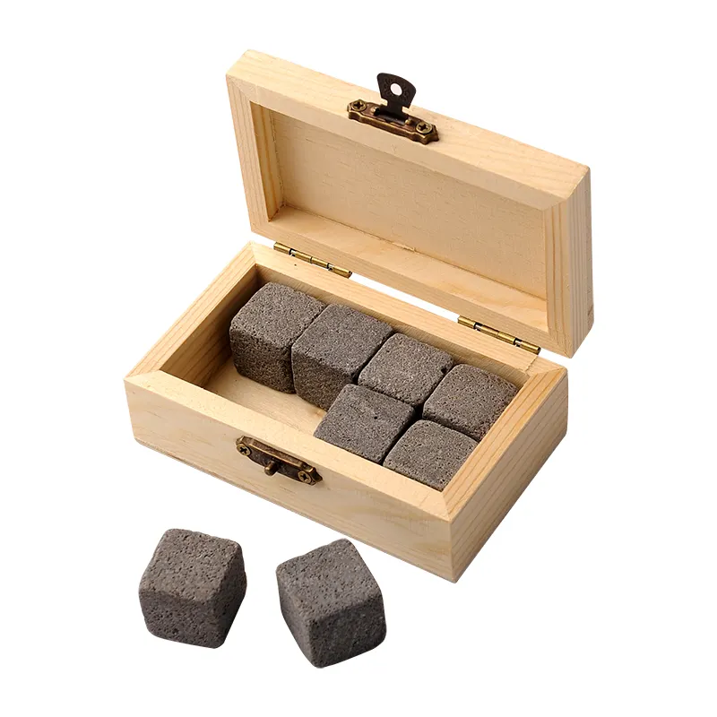 Cubetti di ghiaccio 2x2x2 di alta qualità che raffreddano il vino Chilling Rocks Lava whisky Stones Set regalo In scatola di legno