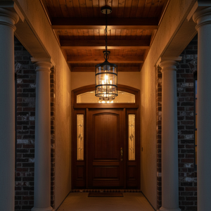 Luminaire extérieur en verre et en fer cylindrique à 1 ampoule E26, style industriel, luminaire suspendu pour porche, cour, noir - Product Image 6