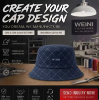 Cappello a Secchiello in Cotone Blu Navy con Logo Oxford e Motivo a Quadri, Fibbia in Rame Dorato, Unisex, Casual, per Protezione Solare all'Aperto