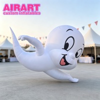 Ballon gonflable géant en forme de fantôme mignon pour la décoration de la toit de la maison, ballon fantôme d'Halloween avec éclairage LED