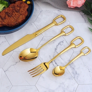 Ensemble de couverts DFU9 plaqués or, polis miroir, avec poignée à boucle carrée, couteau, fourchette et cuillère, pour cadeau, mariage, fête - Product Image 4