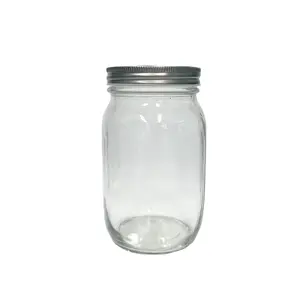 32Oz 1000Ml Brede Mond Vierkante Ronde Vorm Glas Mason Pot Met Metalen Deksel