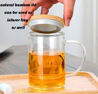 Tasses à thé en verre borosilicate extra épais de 400 ml avec infuseur et couvercle en bambou pour thé en vrac