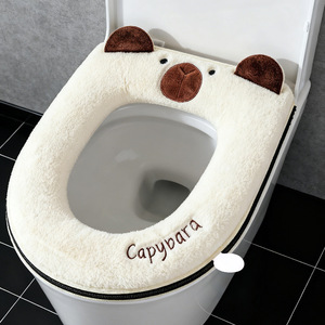 Capybara Toilet Seat Cover Milky White Fleece Lined Autumn Winter Use - Product Image 1