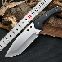 Grand couteau de chasse en acier inoxydable 3cr13, couteau tactique à lame fixe, manche en bois avec étui en cuir