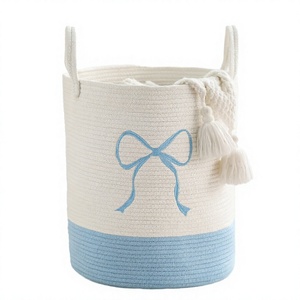 Cesta de Almacenamiento de Tela de Algodón 100% Ecológica de Alta Calidad, Cesta para Ropa y Juguetes, Organizador de Ropa, Cuerda de Hilo de Algodón, Plegable para el Hogar - Product Image 4