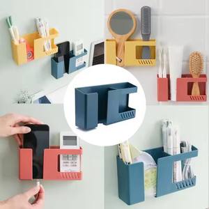 2 in 1 <b>Wall</b>-mounted Mobile Phone Remote Control Storage <b>Box</b> Multifunctional Punch-free Storage Rack <b>Wall</b> Debris Storage Holders - Product Image 2