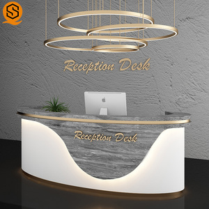 Custom made oro pietra artificiale superficie solida semi cerchio salone di bellezza reception contatore scrivania - Product Image 4