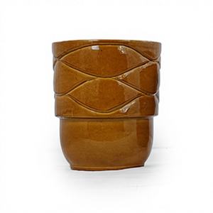 Pot de fleurs décoratif en céramique éco-responsable et durable, style américain, brun caramel, motif ondulé, avec trou de drainage - Product Image 1
