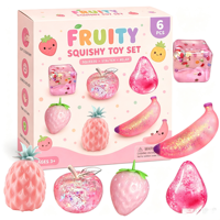 Coffret Cadeau de Jouets Sensoriels Souples Anti-Stress en TPR à Rebond Lent, Rose, Fruités et Amusants