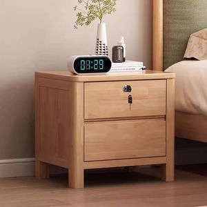 Mesita de Noche de Madera Maciza con Cerradura, 2 Cajones, Estilo Nórdico, para Almacenamiento en el Dormitorio - Product Image 1