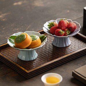 <b>Ceramic</b> High-Footed Flower <b>Plate</b> For Tea And Snacks Chinese Style Dessert Fruit Platter Zen Inspired Home Tableware - Product Image 4