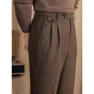 <span class=keywords><strong>Pantaloni</strong></span> da Completo Invernali Casual da <span class=keywords><strong>Uomo</strong></span> in Lana a Spina di Pesce, Modello Dritto, Vita Media, Antipiega con Pieghe Frontali - Product Image 3