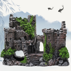 Decoración de Pecera de Resina Ecológica 806, Estilo Retro de <span class=keywords><strong>Castillo</strong></span>, Adorno de Paisajismo de Acuario con Forma de Roca y <span class=keywords><strong>Cueva</strong></span>, Venta Directa de Fábrica - Product Image 1