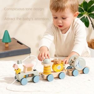 Educational Wooden Three-section Animal Baby Dragging <b>Toy</b> Rope Toddler Traction Dragging Building Blocks Train Ages 3-6 Hands-on - Product Image 2