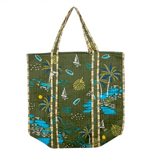 Eco Friendly 100% Cotton Large Striped Quilted Long Handle Tote <b>Bag</b> Washable Beach Party Daily Use Travel Shopping Exhibition - Product Image 1
