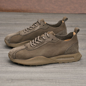 Chaussures rétro pour hommes en cuir véritable, bout rond, lacets, légères, style décontracté, nouvelle mode printemps, baskets décontractées - Product Image 3