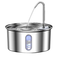 Fontaine à eau pour chat 2,8 L en acier inoxydable, distributeur d'eau USB pour animaux de compagnie avec fenêtre de niveau d'eau