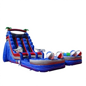 Toboggan gonflable géant commercial <span class=keywords><strong>en</strong></span> PVC à double piste, thème animaux mignons, palmiers, bleu marbré, pour parc aquatique, idéal pour les <span class=keywords><strong>week</strong></span>-ends - Product Image 1
