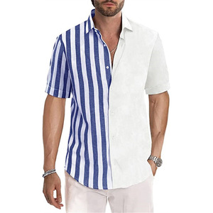 Camisa Hawaiana de Moda para Hombre, Camisa de Manga Corta con Botones, Camisa Casual de Verano a Rayas, Camisa con Estampado de Patchwork, Top de Playa - Product Image 1