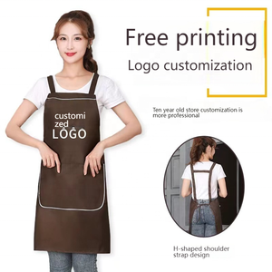 Logo personalizzato Plain bavaglini per le donne 2 tasche nero poliestere commerciale Chef cucina cucina ristorante BBQ grembiule per la pulizia - Product Image 2