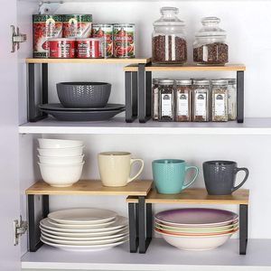 Étagère de rangement de bureau multifonctionnelle en bois à 2 niveaux réglable pour l'organisation de la cuisine et du salon - Product Image 4