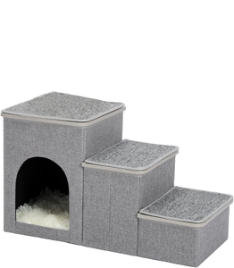 Escaleras para Mascotas de Madera Maciza Resistente, Rampa Plegable para Perros de 3 o 4 Escalones, Cubierta Extraíble, Escalera para Subir a Camas Altas, Sofás, Camas para Gatos, Cueva de Verano - Product Image 1