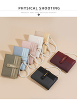Dompet Lipat Tipis Wanita Desain Baru, Anti Air, Bahan PU, Ukuran Kecil, dengan Ritsleting dan Tali Pergelangan Tangan