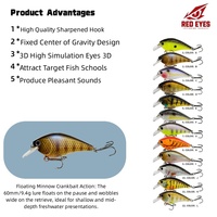 Leurre flottant Red Eyes Minnow Crankbait 60mm 9.4g, leurre dur bionique pour eau douce, pour appât blanc et achigan, matériel de pêche en gros