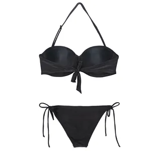 Siyah dize bikini seti kadın mayolar bayanlar mayo 2024 yeni tasarım sıcak seksi plaj toptan OEM özel fabrika üreticisi