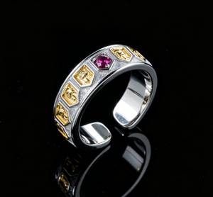 Anillo de Plata S925 con Rubí Creado en Laboratorio, Chapado en Oro de Dos Tonos, Banda Abierta, Joyería de Piedras Preciosas de Moda para Mujer, Regalo para Fiesta, Venta al por Mayor de Fábrica Q - Product Image 1