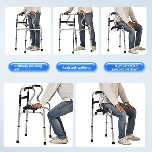 Aide à la marche pour personnes âgées, déambulateur pliable réglable en hauteur avec roues, aide tout-en-un à la marche et à la position assise pour les seniors - Product Image 3
