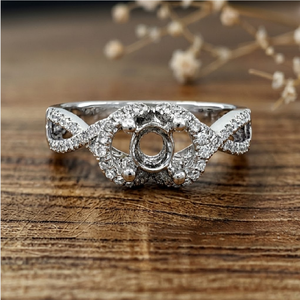 Special 18K Solid White Gold Natural Diamond <b>Infinity</b> Twisted Split Shank Halo Mounting 0.75 cts Centre For Romantic Proposal - Product Image 2