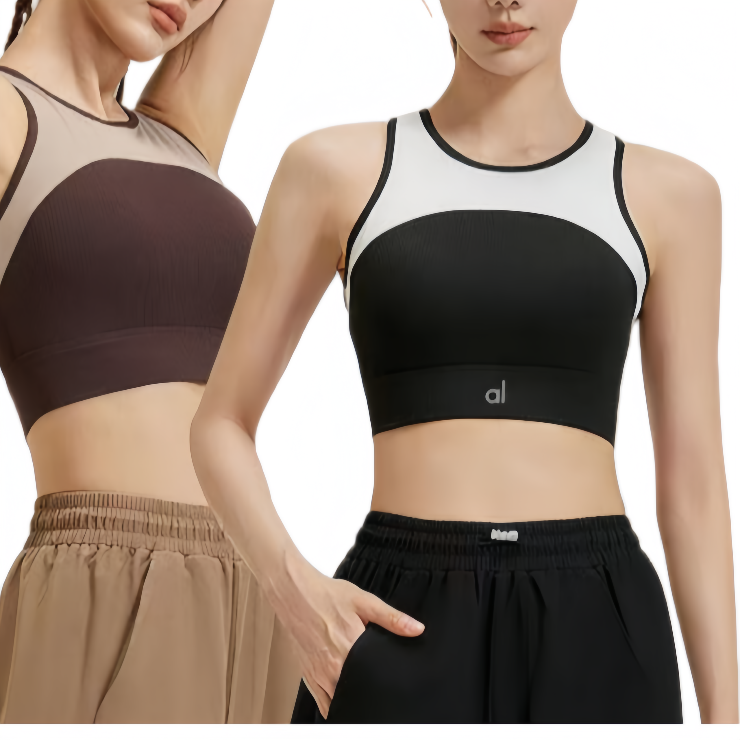 New custom AL women' contrasting sleeveless yoga vest with fixed cup, wide shoulder straps, high support, fitness bra, underwear