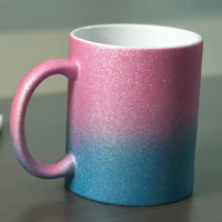Fournisseur de mugs en céramique à transfert thermique avec revêtement d'image, design classique, poignée et paillettes, personnalisable avec poudre de paillettes