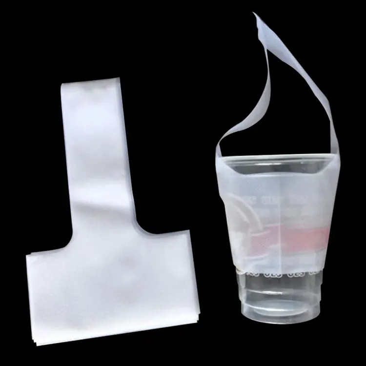 مخصص المتاح واضح المحمولة الوجبات الجاهزة واحدة الكأس عصير المياه الحليب الشاي المشروبات T على شكل حمل حقيبة بلاستيكية