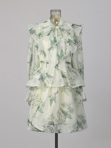 <span class=keywords><strong>Abito</strong></span> Primaverile 2026 Stile Mori Girl Retrò con Cintura, <span class=keywords><strong>Maniche</strong></span> <span class=keywords><strong>Lunghe</strong></span> per Donne, Motivo Floreale e Uccelli Azzurri, Gonna Corta con Bordo Arricciato - Product Image 2