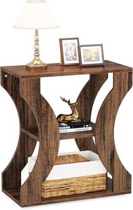 Farmhouse End <b>Table</b>, 3-Tier Narrow <b>Side</b> <b>Table</b> with <b>Storage</b> Shelves, Industrial Wood - Product Image 2