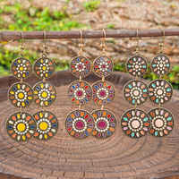 Pendientes Largos Coloridos con Forma de Flor de Margarita, Pendientes Florales Bohemios, Pendientes de Gancho con Flores de Esmalte Coloridas y Geométricas para Mujer
