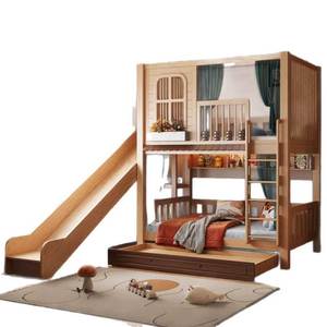 Lit superposé en bois massif moderne pour enfants et adolescents, avec glissière, style château - Product Image 5