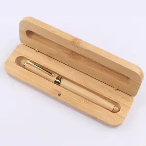 Set Pena Kayu Mewah Kualitas Tinggi dengan Logo Cetak Kustom Kaligrafi Kotak Bambu Hadiah