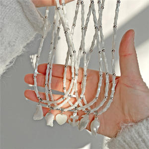 قلادة أم اللؤلؤ ، قلادة الصيف من لؤلؤ الخيزران ، حبة عظم السمك - Product Image 2