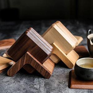 Posavasos cuadrado de nogal negro, tapete de madera de haya con aislamiento térmico para tazas, uso en hoteles y para té - Product Image 3