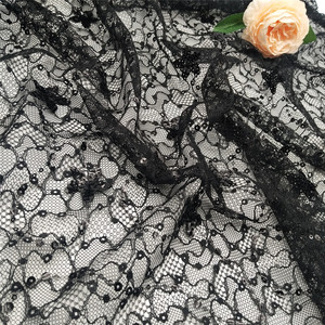 Nouveau tissu de mariée de luxe en dentelle française tricotée à sequins noirs 3D style Dubaï, motif floral vintage - Product Image 6