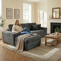 Modulares Cloud-Sofa-Set 105 Zoll DIY Ecksofa mit Ottoman Reiner Schaumstoff Kunstfell Samt Wohnzimmermöbel