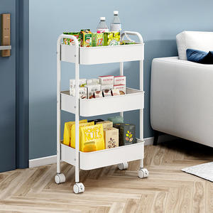 Directe Fabrieksverkoop-Slanke Metalen 4-wielige 3-laags Multifunctionele Ruimte Besparen Keuken Rollende <span class=keywords><strong>Trolley</strong></span> Kar Met Voedselcontainer - Product Image 4