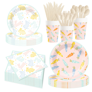 DAMAI Happy Easter Customized Disposable Paper Plates Easter Theme Tableware Paper Napkins Cups Table Supplies - Product Image 1
